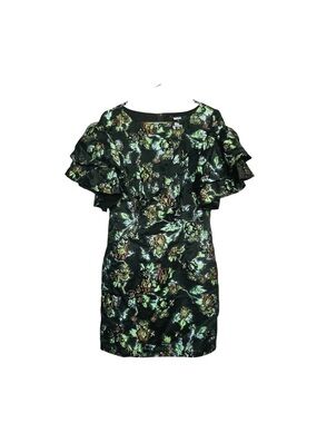 Badgley Mischka Metallic Floral Mini Dress SZ 4 Whimsygoth Party Wedding